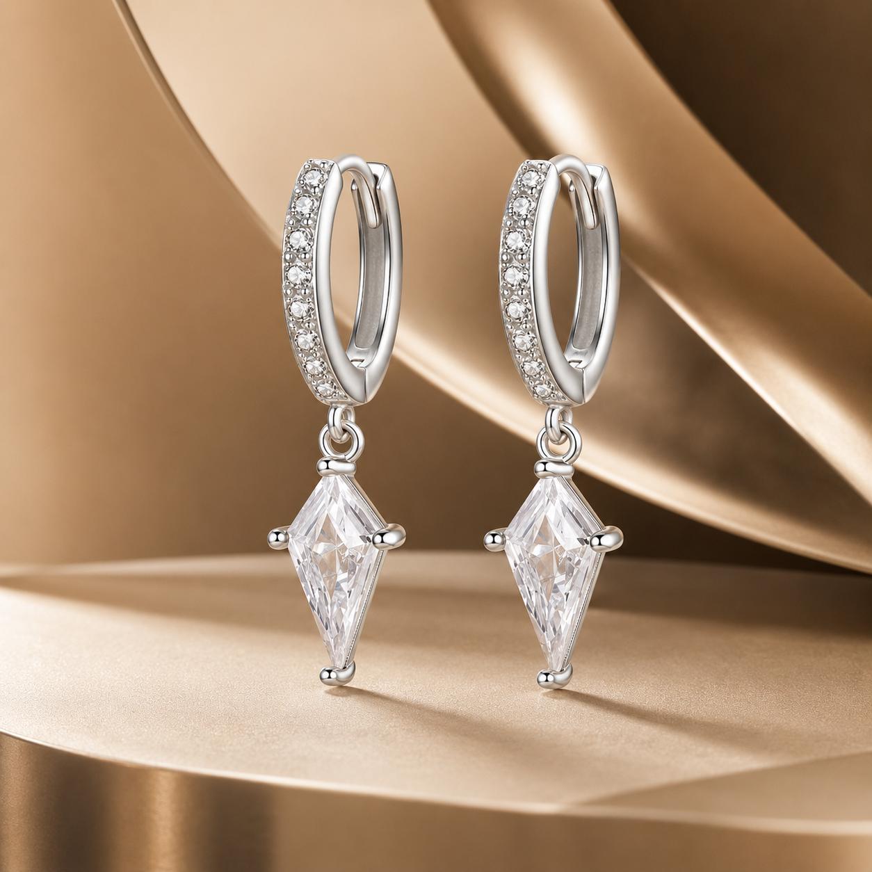 925 Sterling Silver White Gold Plated Earrings with CZ for Women