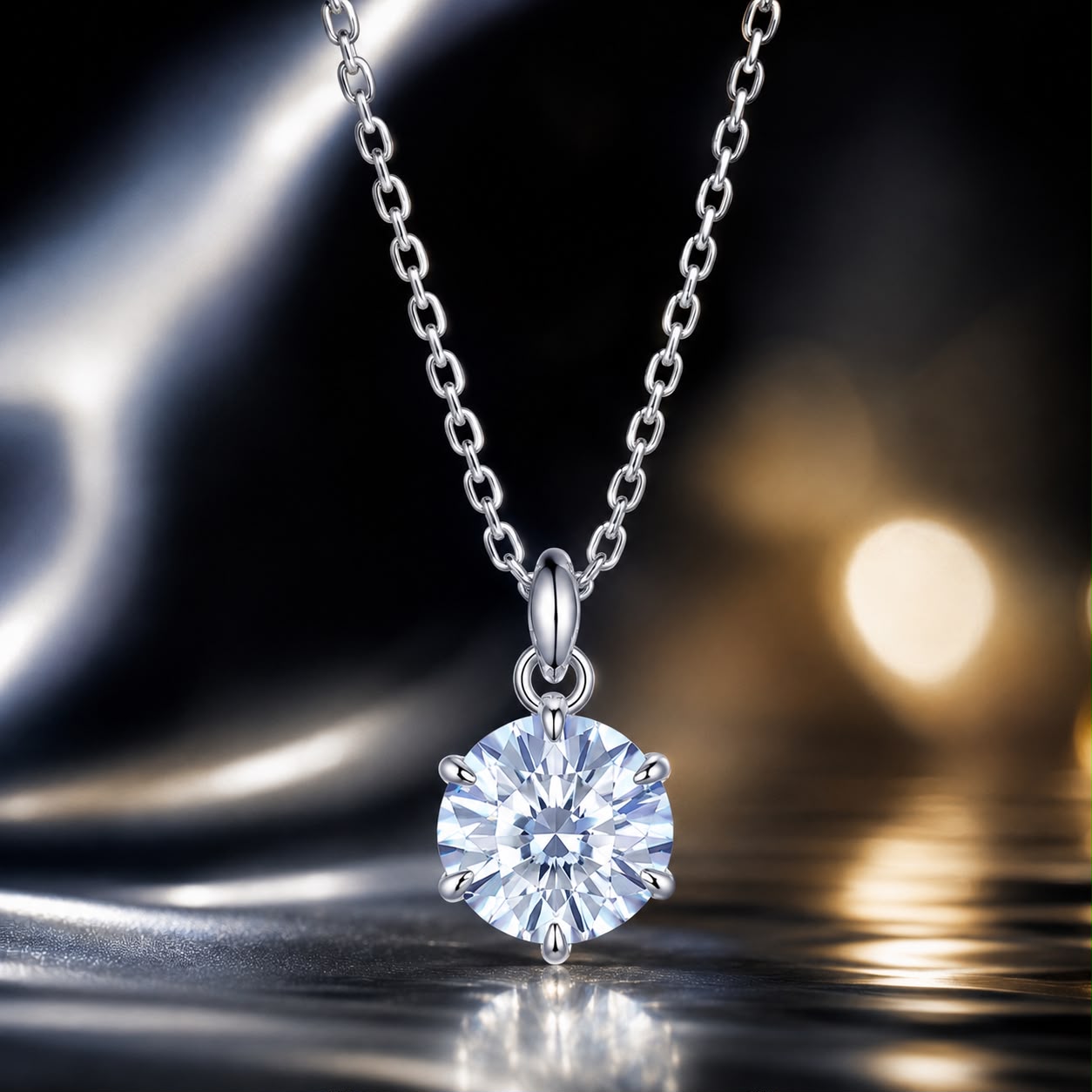 925 Sterling Silver Moissanite 6.5mm Diamond-like Pendant Necklace for Women