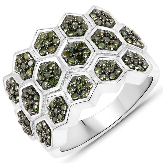 0.75 Carat Genuine Green Diamond .925 Sterling Silver Ring