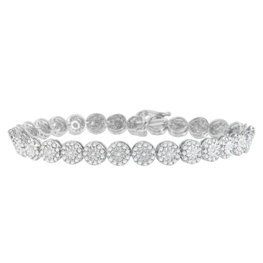 14K White Gold 2.00 Cttw Diamond Halo Link Tennis Bracelet (H-I Color, I1-I2 Clarity) - 7" Inches