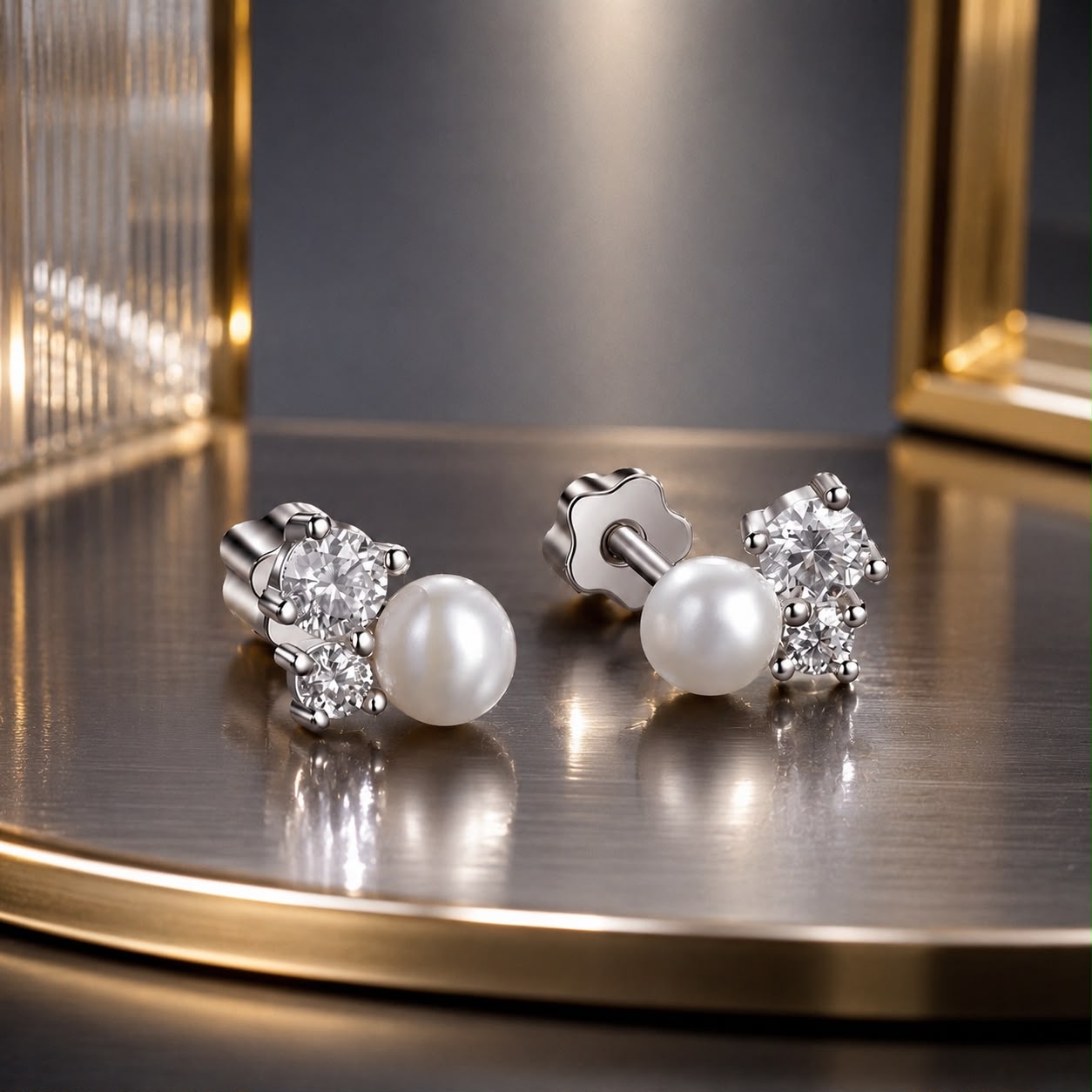 925 Sterling Silver 0.1 Carat Moissanite and Pearl Earrings for Women