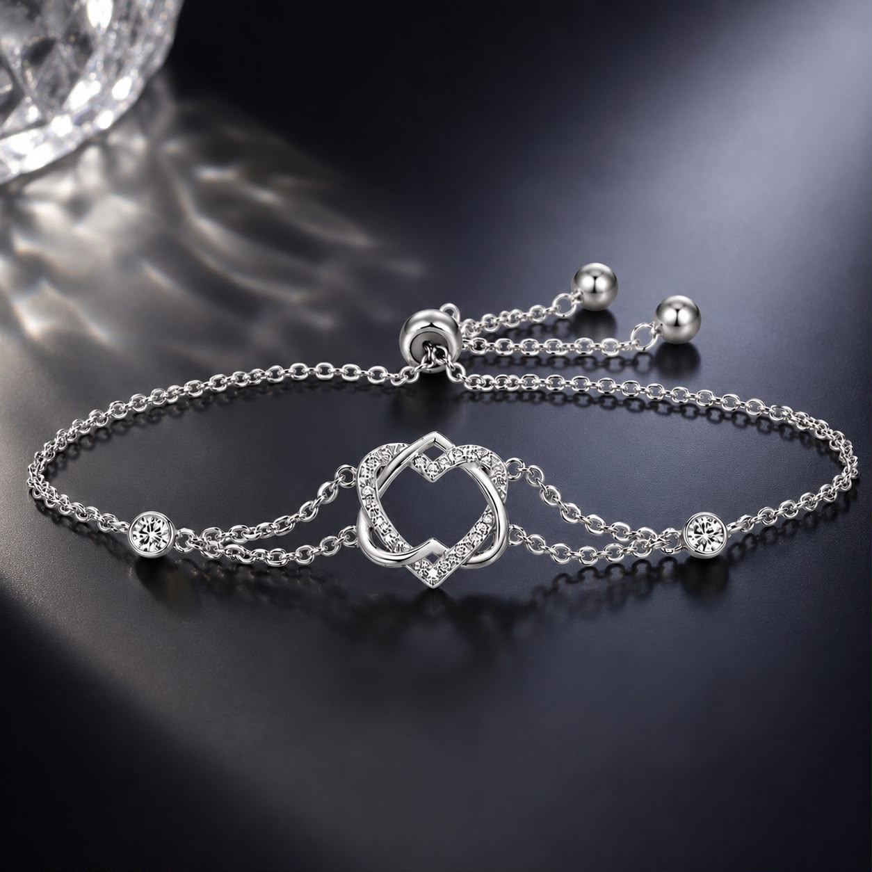 925 Sterling Silver Heart Shaped Bracelet 22CM for Women