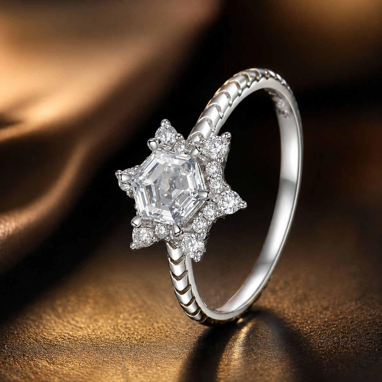 925 Sterling Silver White Gold Plated Ring with Pavé Set CZ, Size 6.0