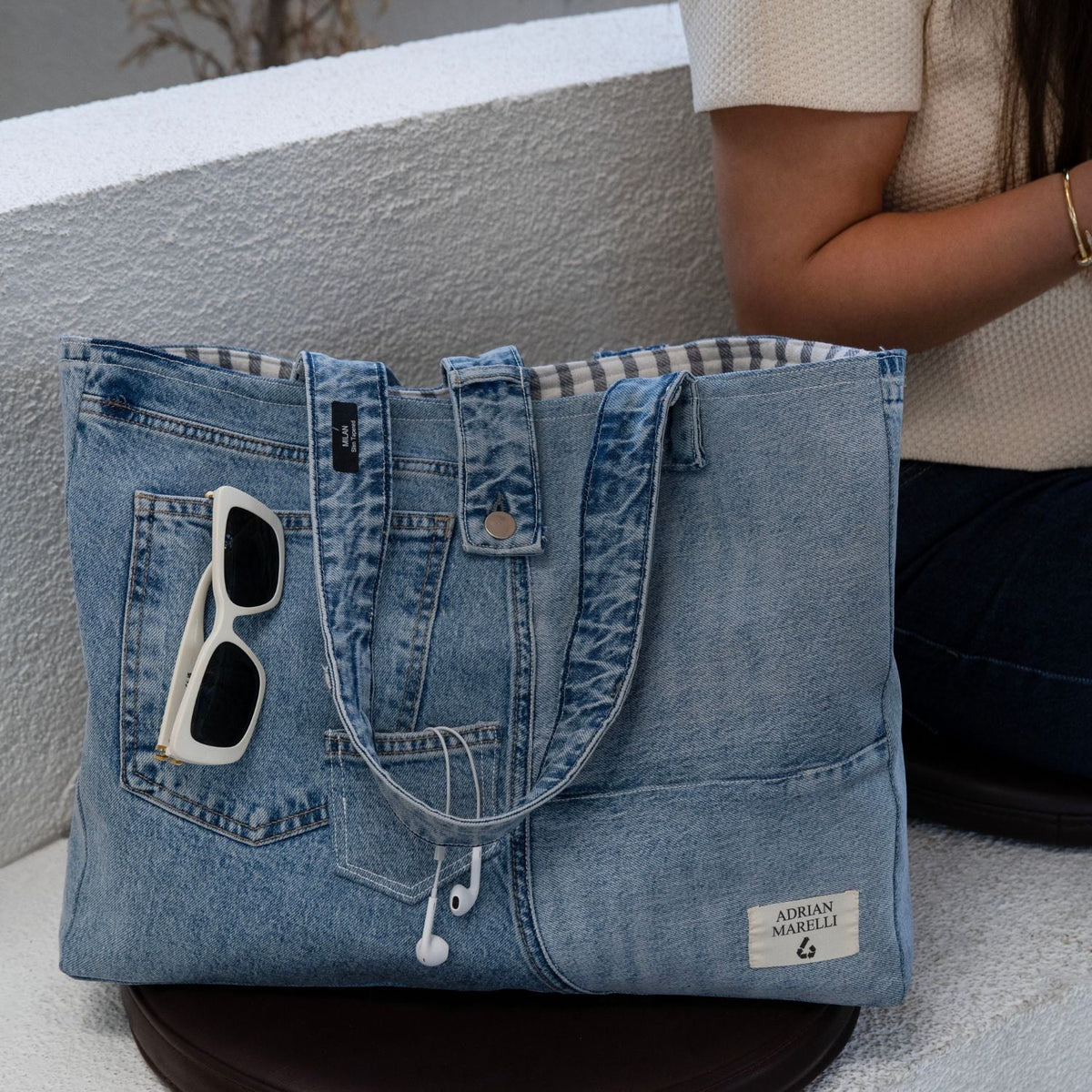 Brooklyn Heritage Tote / Recycled Denim White