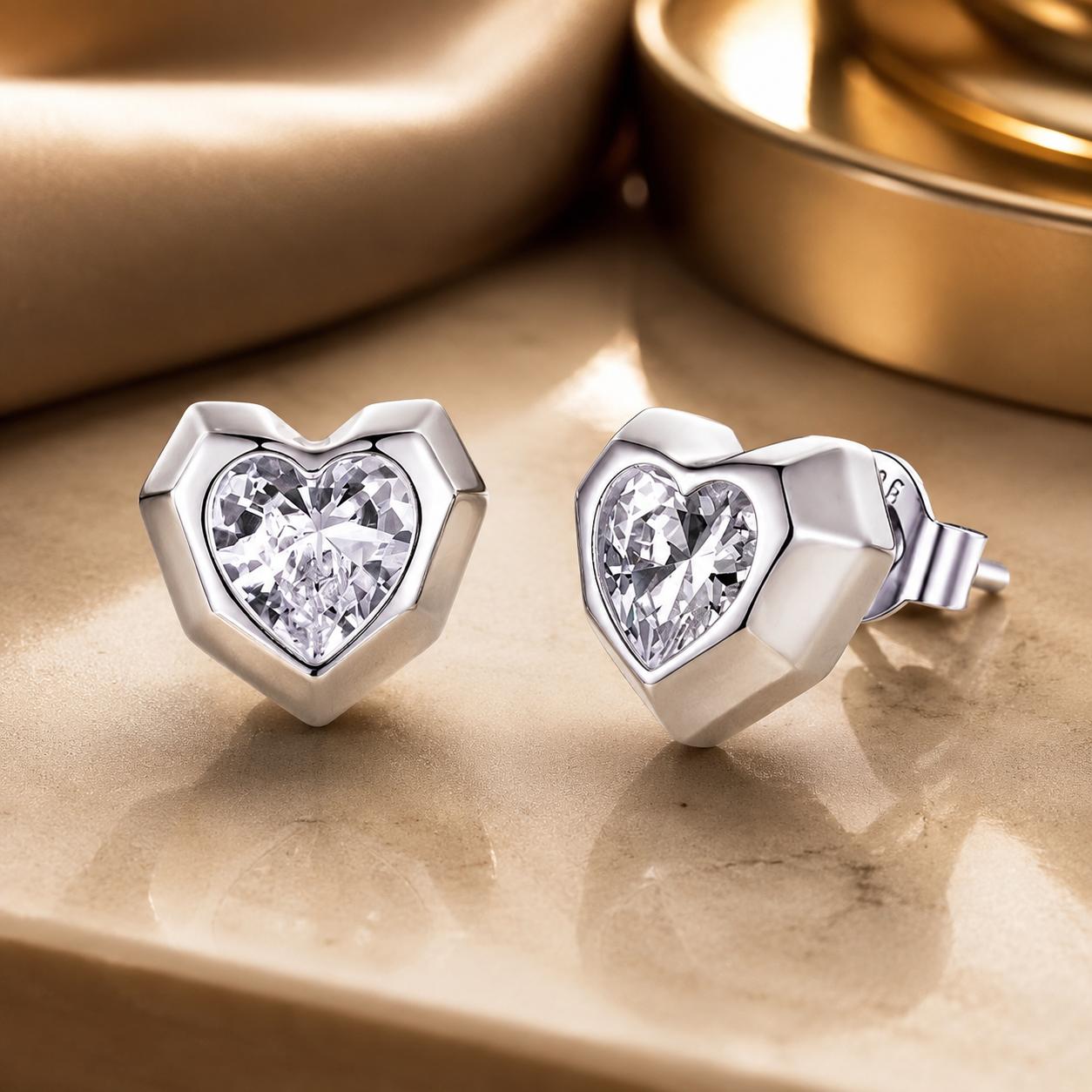 925 Sterling Silver Earrings with Pavé Setting CZ in White Gold, 0.8 x 0.9 cm