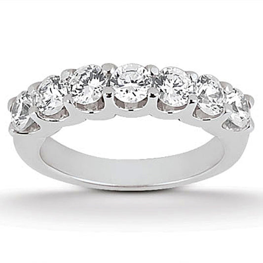 14k White Gold Diamond Scalloped Shared U Prong Setting Wedding Ring Band