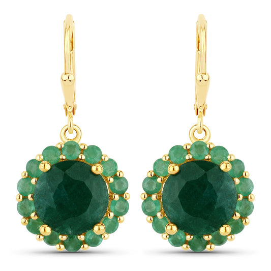 8.54 Carat Dyed Emerald and Emerald .925 Sterling Silver Earrings