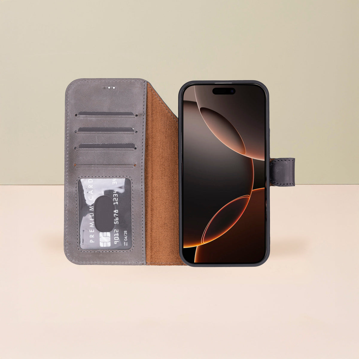 Leather iPhone 18 Pro Max Wallet Case – Gray - Austin