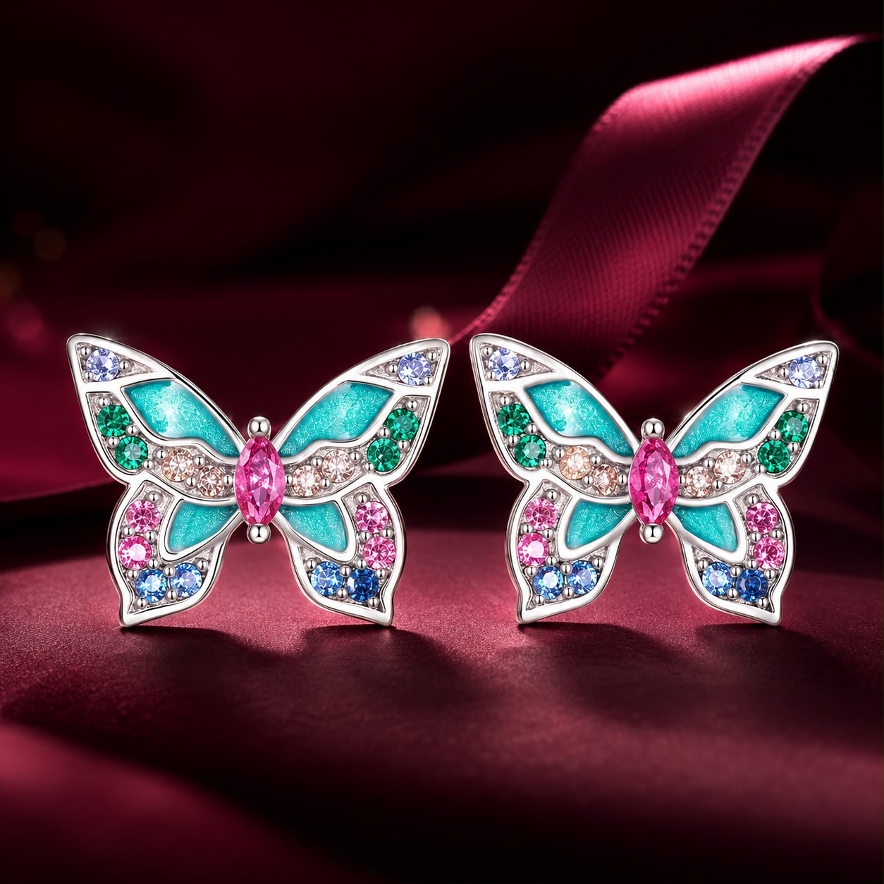 925 Sterling Silver Earrings with Enamel and CZ for Women