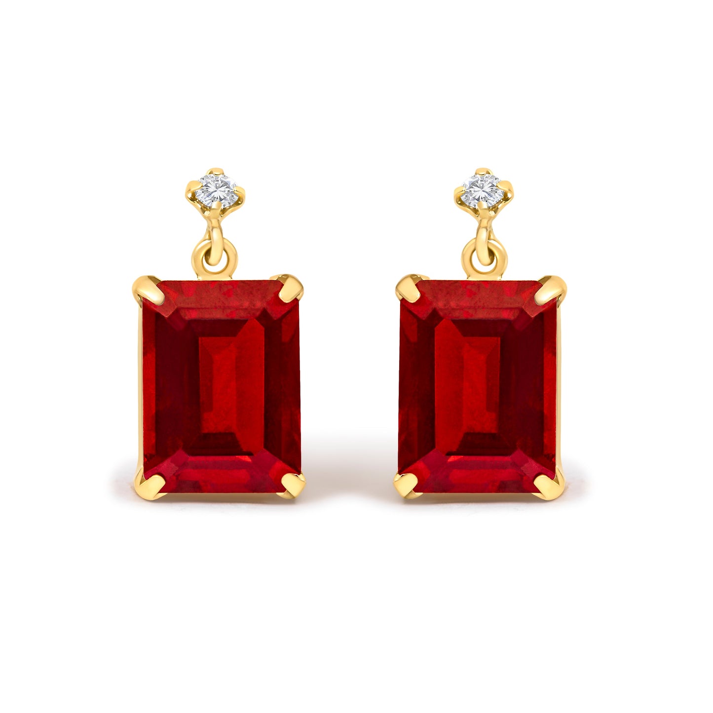 18K Yellow Gold Rectangular Emerald-Cut Garnet and Diamond Dangle Earrings