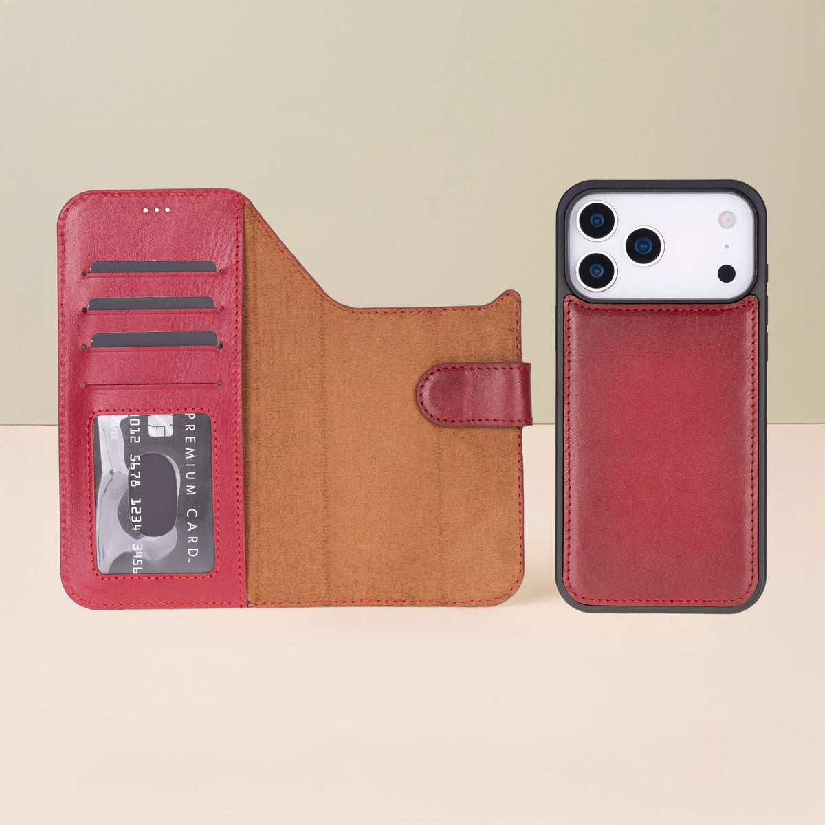 Leather iPhone 18 Pro Max Wallet Case – Red - Austin