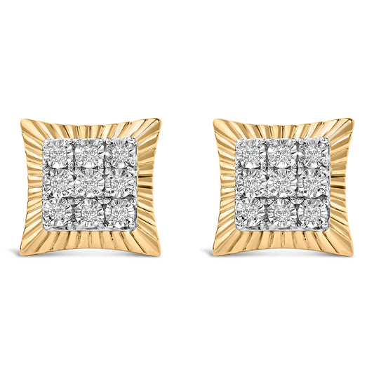 10K Yellow Gold Plated .925 Sterling Silver 1/4 Cttw Diamond Textured Halo Stud Earrings