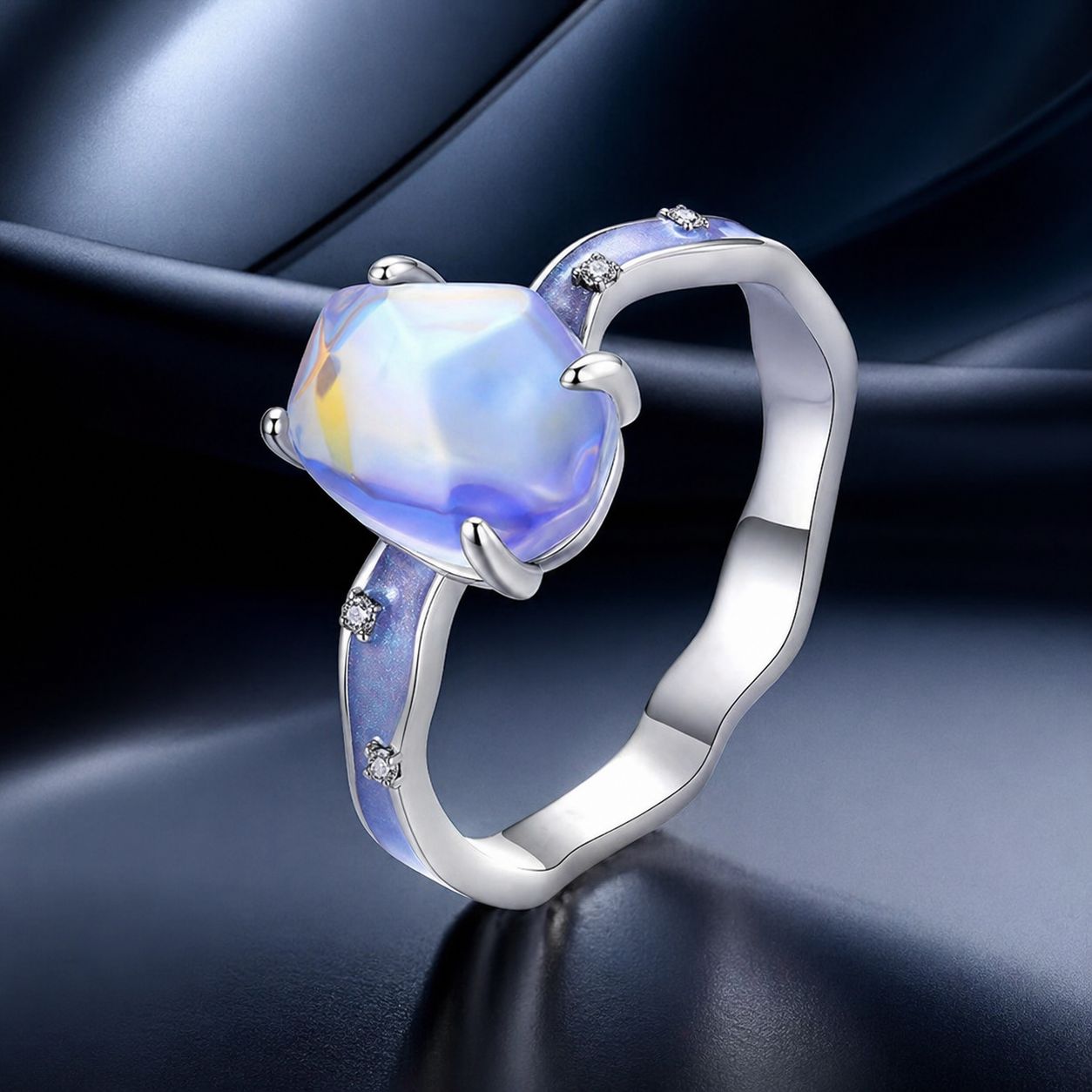 925 Sterling Silver Enamel 10x8mm CZ Ring Size 6 for Women
