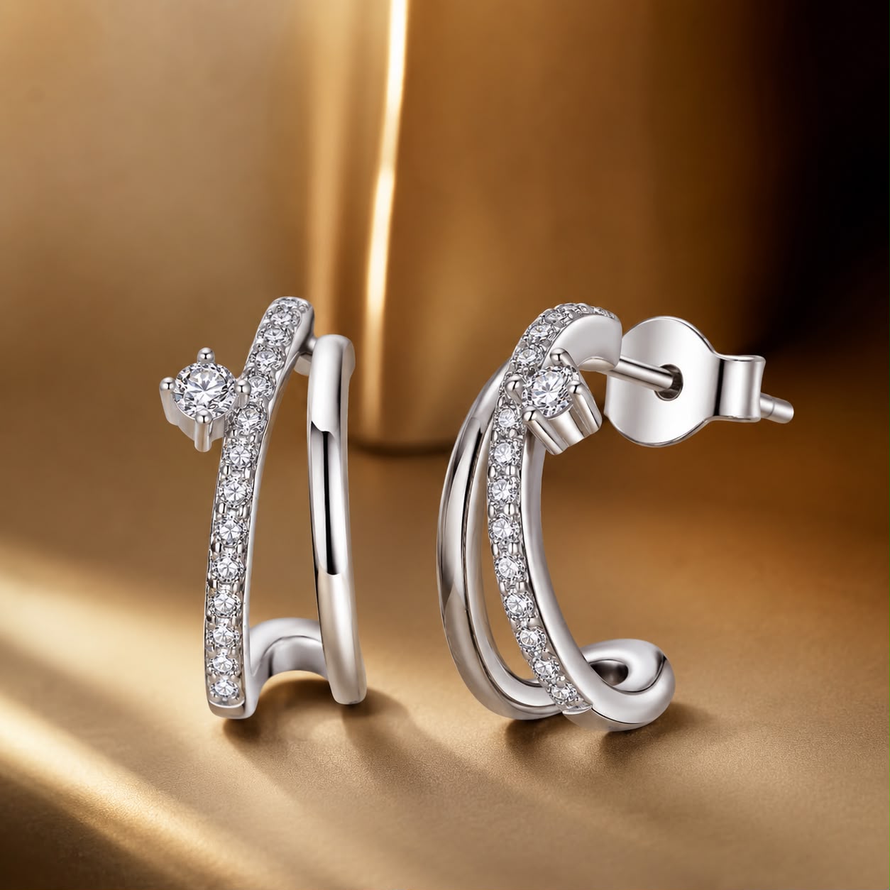 925 Sterling Silver Moissanite Earrings for Women - 1.4x0.5cm, Pavé Setting