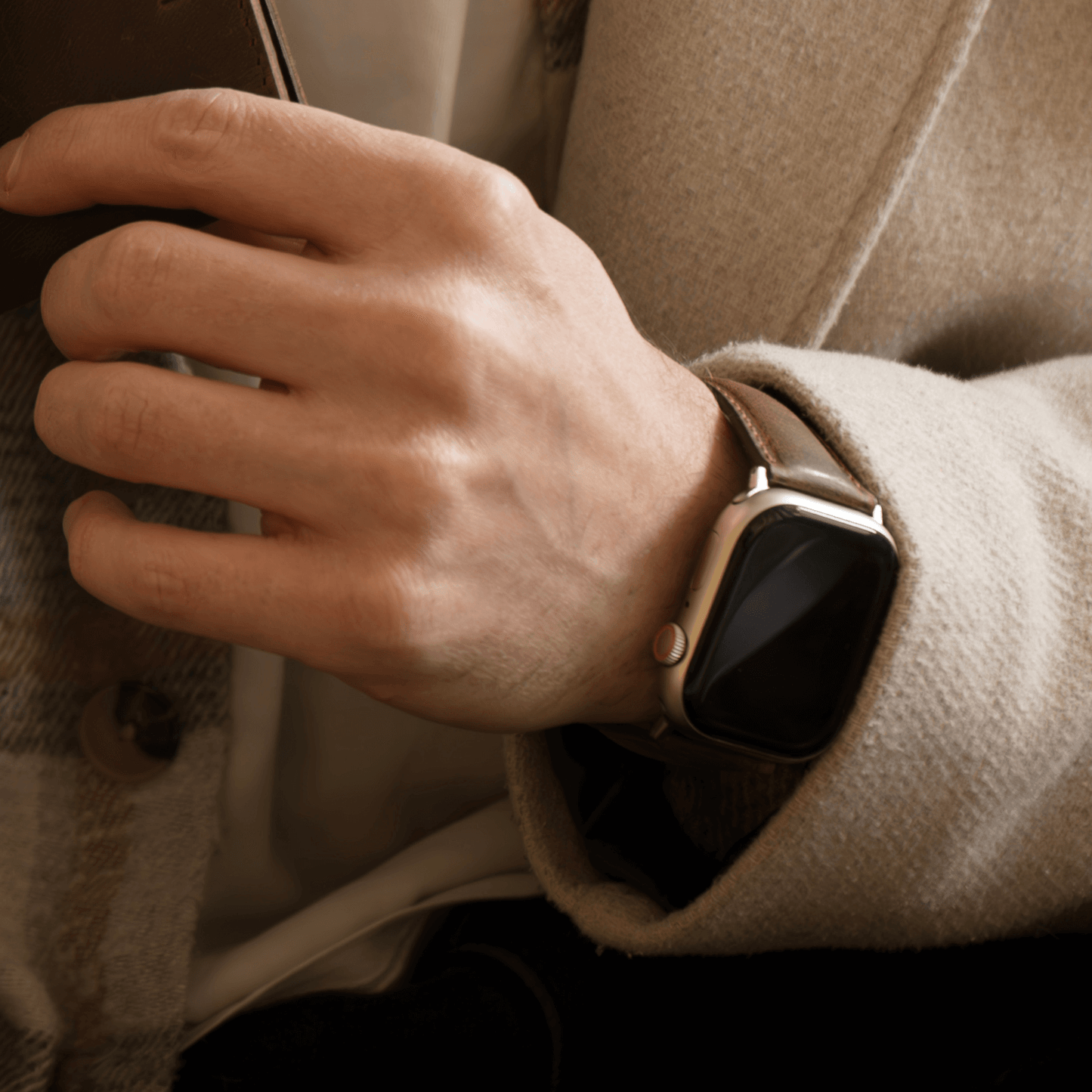 Apple Watch Grey Leather Strap - Boston