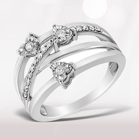 .925 Sterling Silver 1/5 Cttw Miracle-Set Diamond Heart Cross-Over Bypass Ring (I-J Color, I2-I3 Clarity) - Size 7