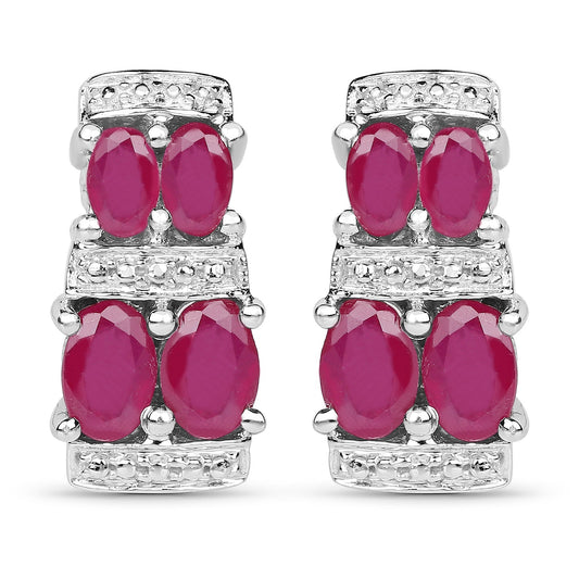 3.20 Carat Glass Filled Ruby .925 Sterling Silver Earrings