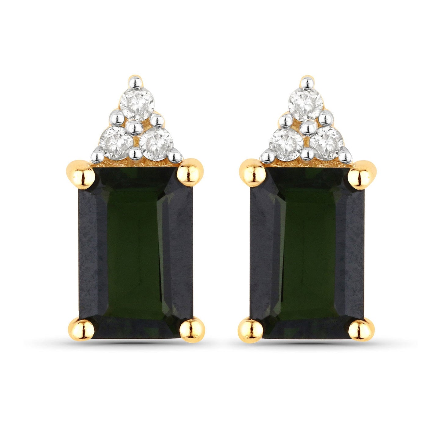 1.25 Carat Genuine Green Tourmaline and White Diamond 14K Yellow Gold Earrings