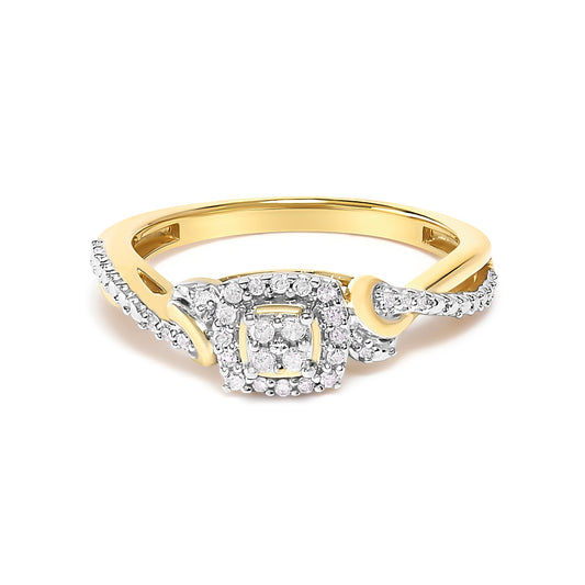 10K Yellow Gold Twisted Shank 1/10 Cttw Diamond Composite Halo Engagement Ring (I-J Color, I3 Clarity) - Size 7