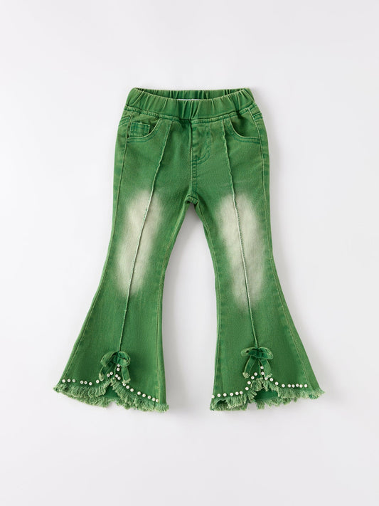Green Flared Elastic Jeans