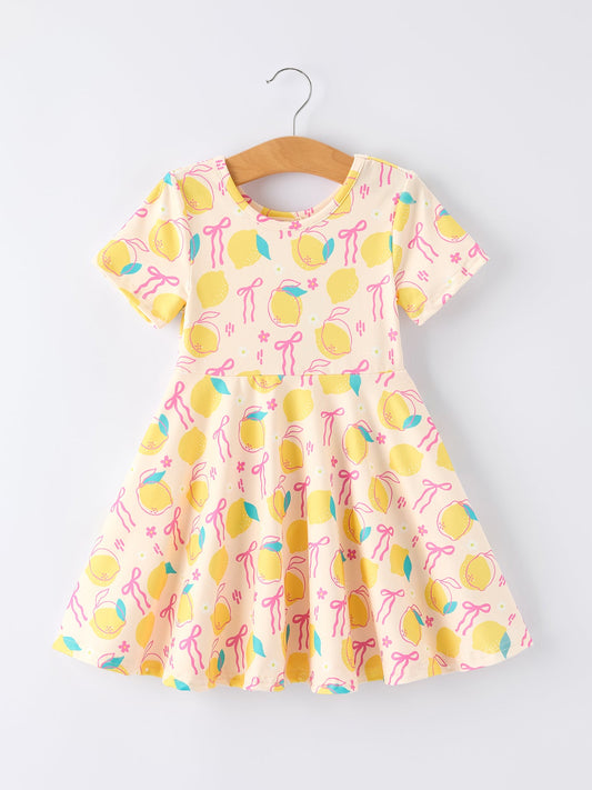 Summer Lemon Bow Print Girl Dress