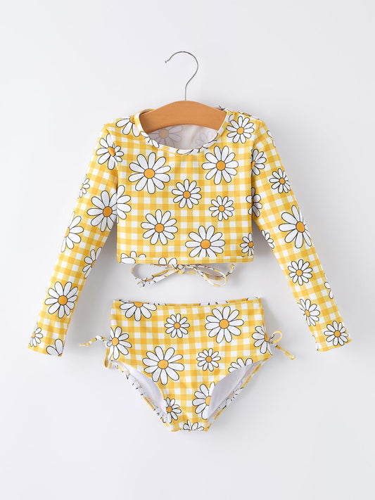 Summer Daisy Plaid Girls Two Piece Swim Set