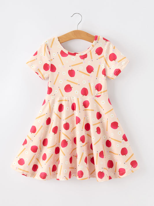 Girls Back To School Apple Pencil Twirl Dress