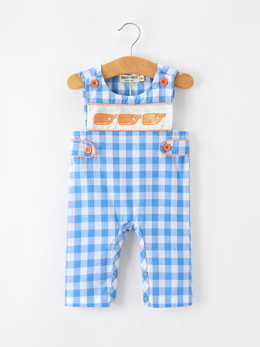 Summer Plaid Whale Embroidery Boys Jonjon Sleeveless