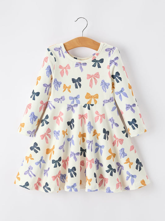 Halloween Bow Girls Dress Long Sleeve Twirl Dress
