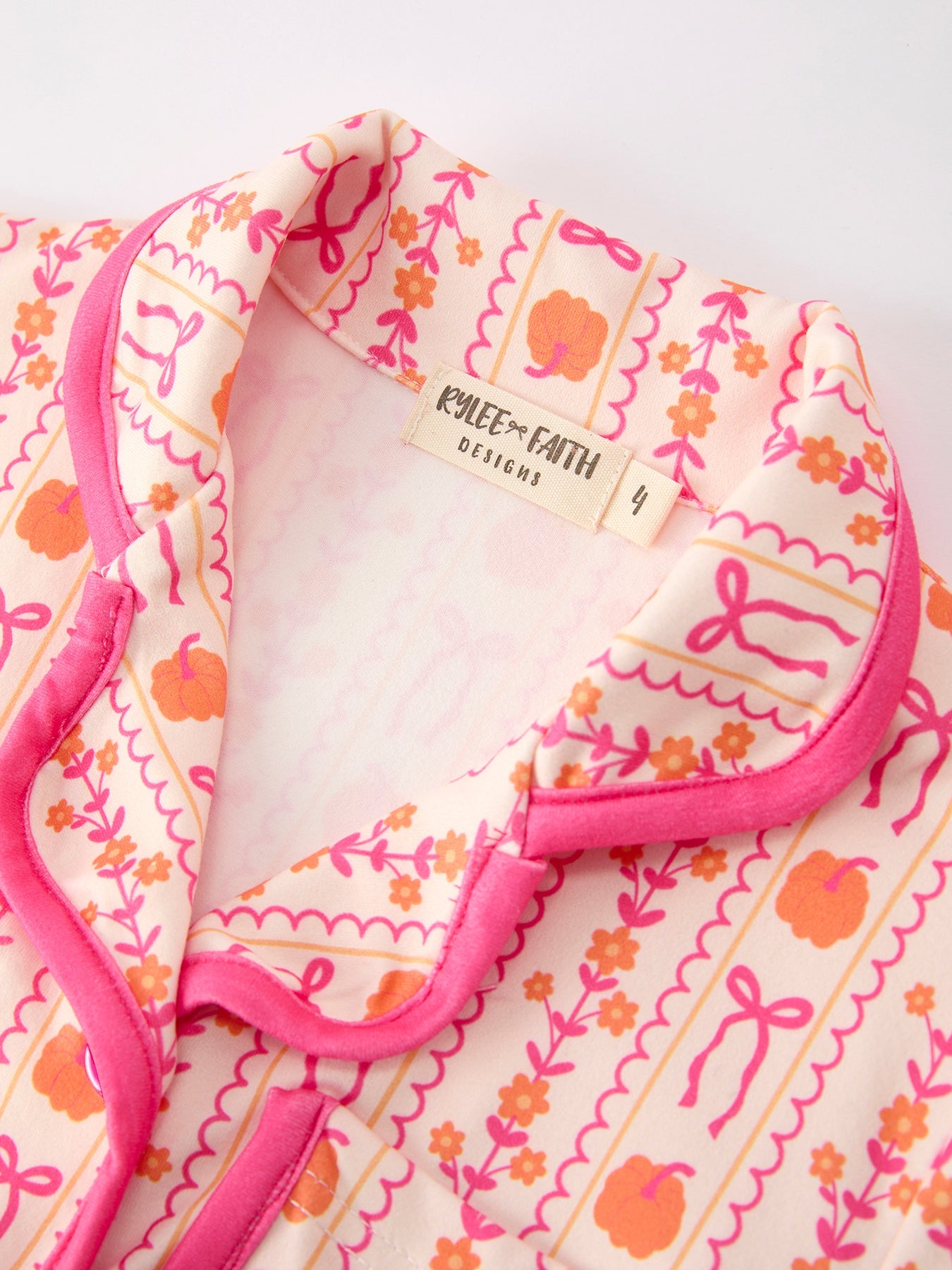 Halloween Thanksgiving Pumpkin Bow Girls Pajama Set