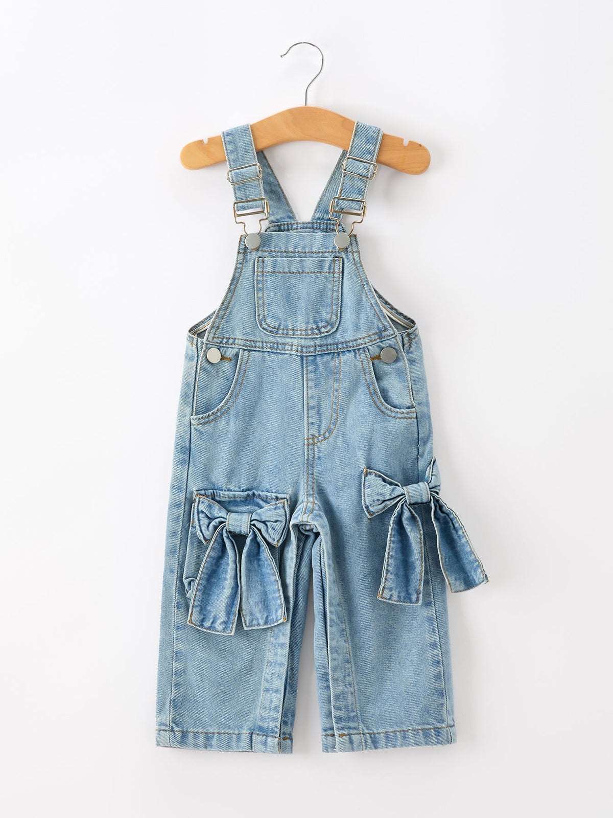 Bow Denim Girl Overalls Wide Leg Jumpsuit