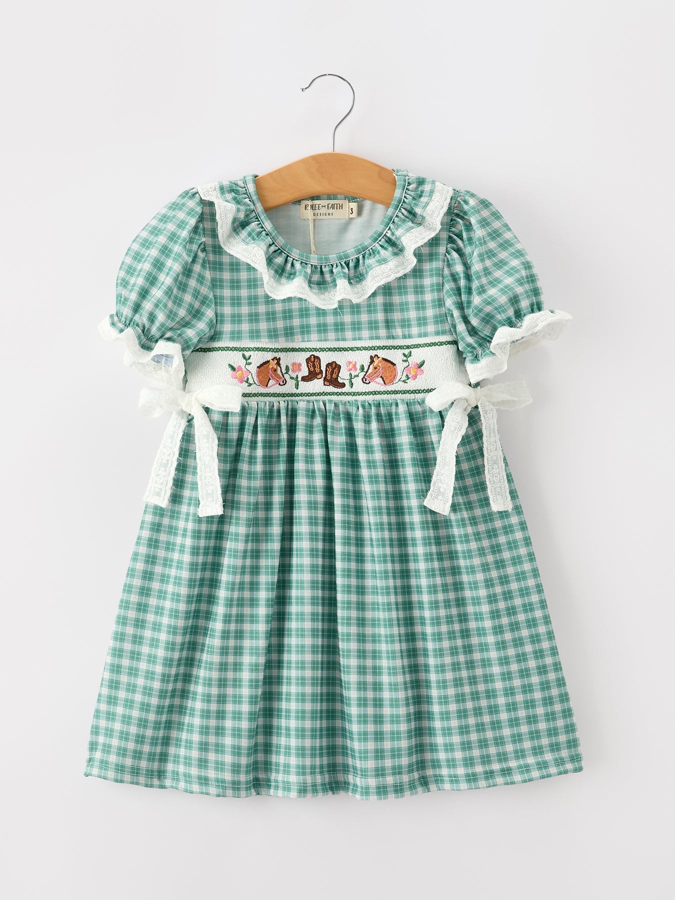 Western Plaid Horse Embroidered Girl Dress