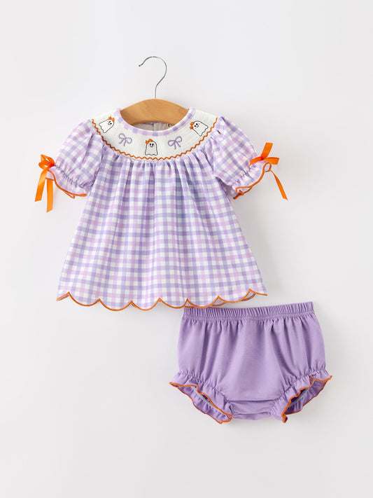 Halloween Ghost Plaid Bow Girls Bloomer Set