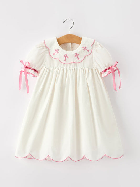 Pink Cross Bishop Christening Girls Dress
