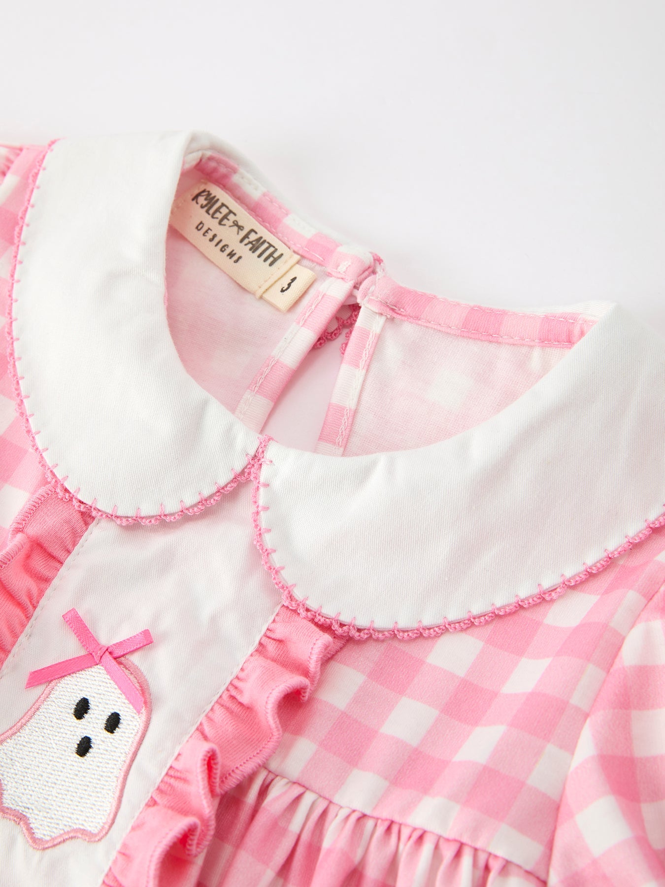 Halloween Ghost Embroidered Girls Dress Peter Pan Collar Bow