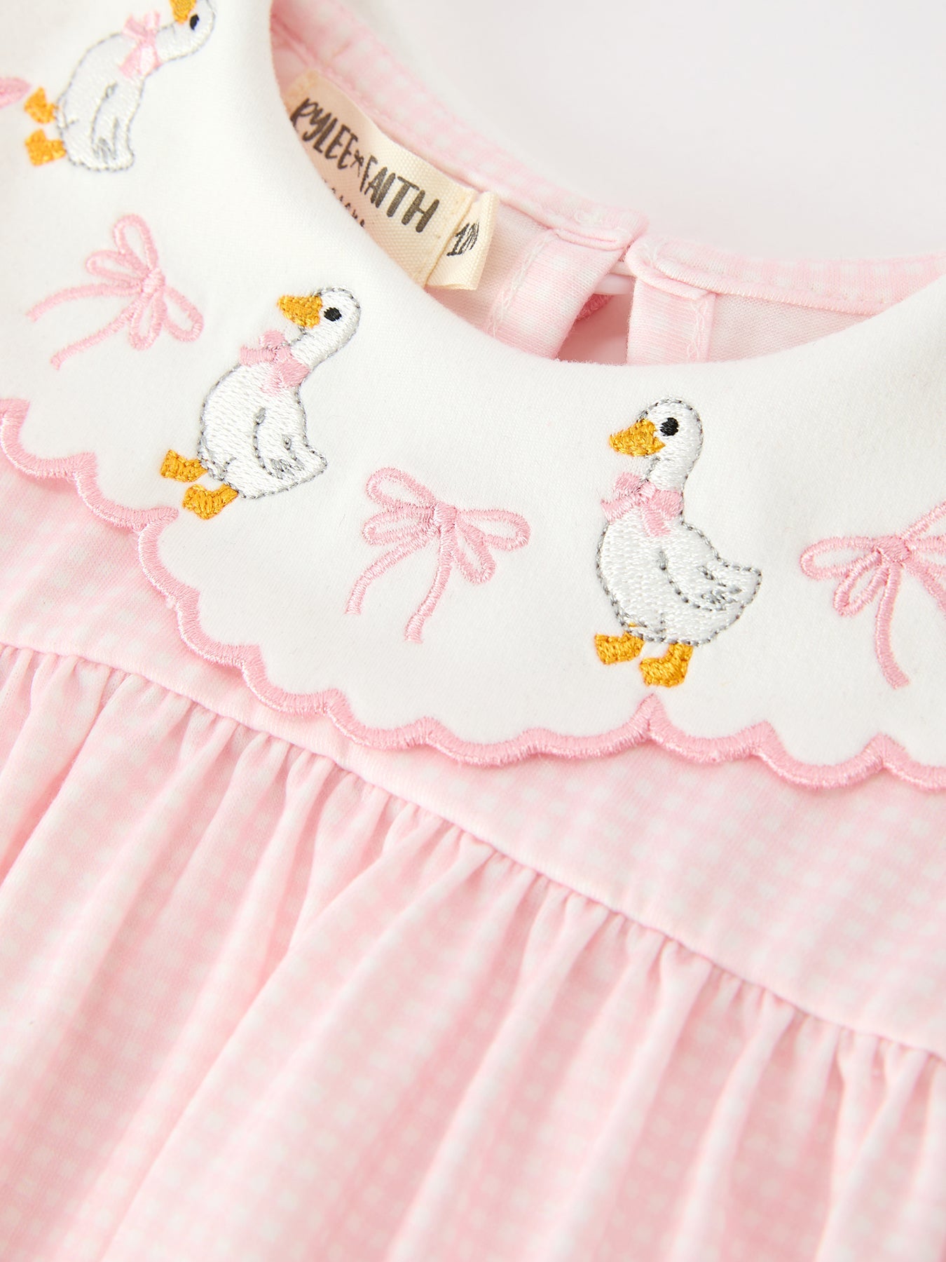 Pink Duck Embroidered Baby Girl Romper Ruffle Collar