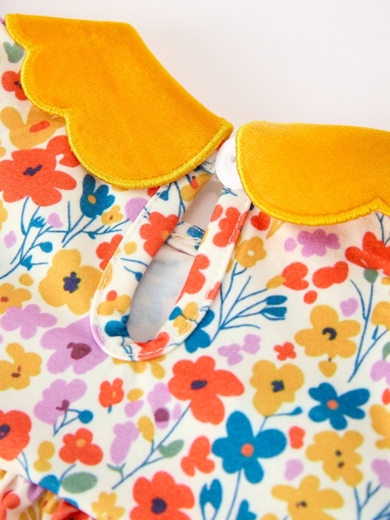 Floral Baby Girl Outfit Set Yellow Velvet Collar Bow Bloomers