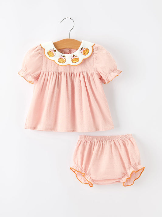 Halloween Pumpkin Embroidered Girls Bloomer Set