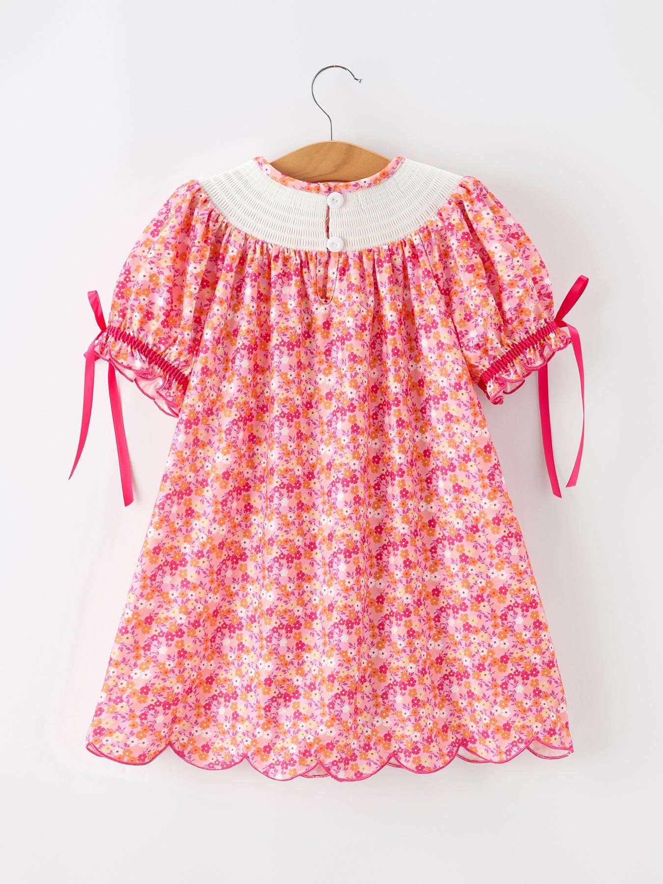 Girls Halloween & Thanksgiving Hot Pink Smocked Twirl Dress