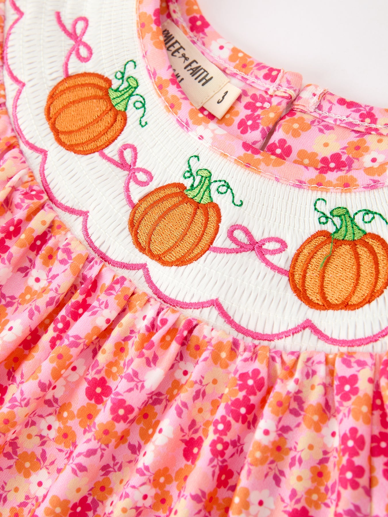Girls Halloween & Thanksgiving Hot Pink Smocked Twirl Dress