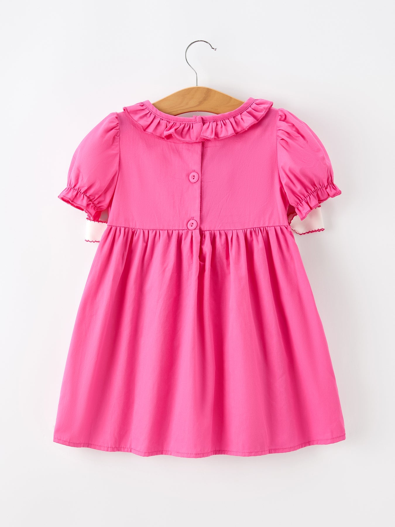 Fall Girl Hot Pink Ruffle Smocked Embroidery Dress