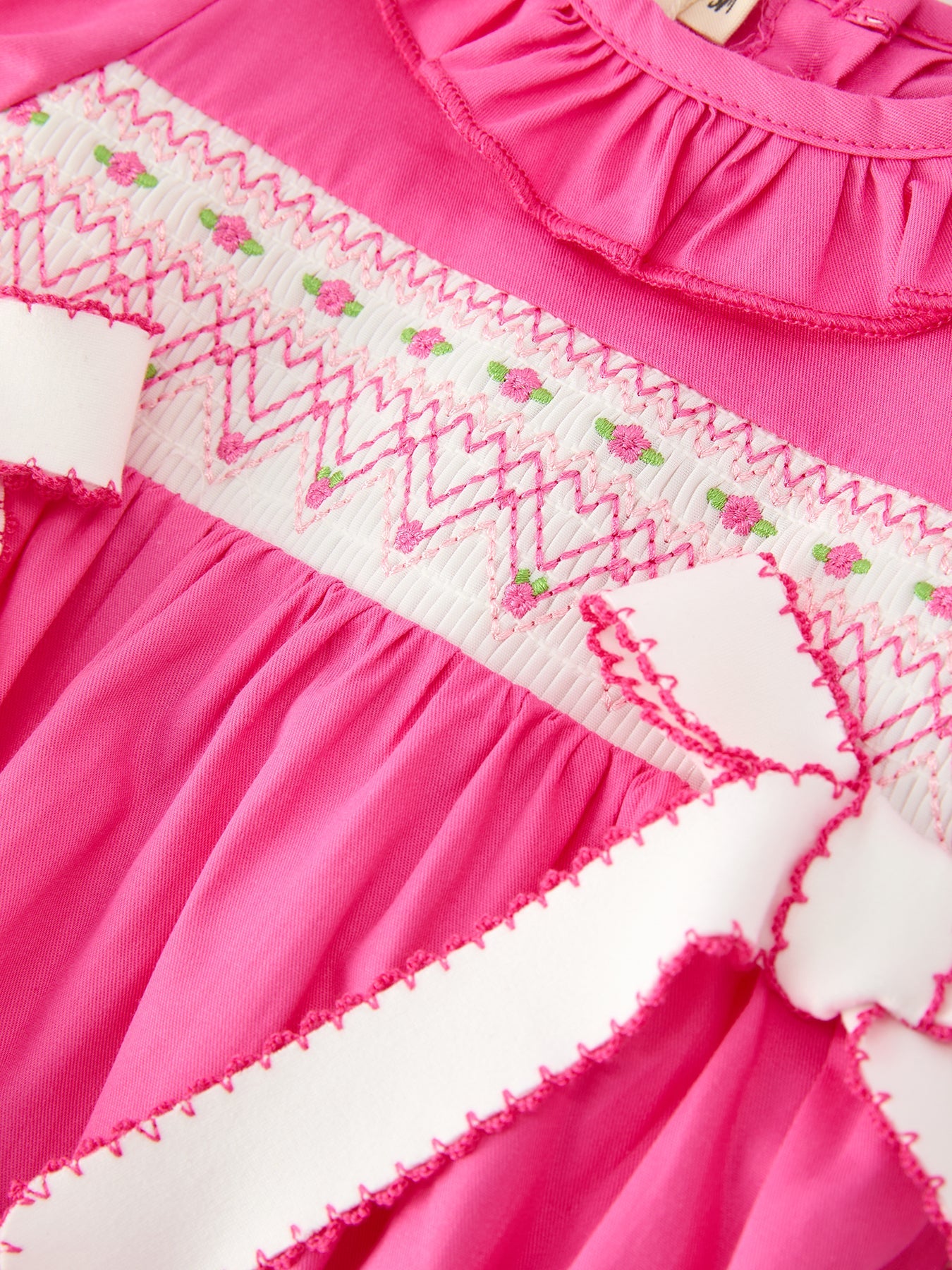 Fall Baby Girl Hot Pink Ruffle Smocked Embroidery Romper