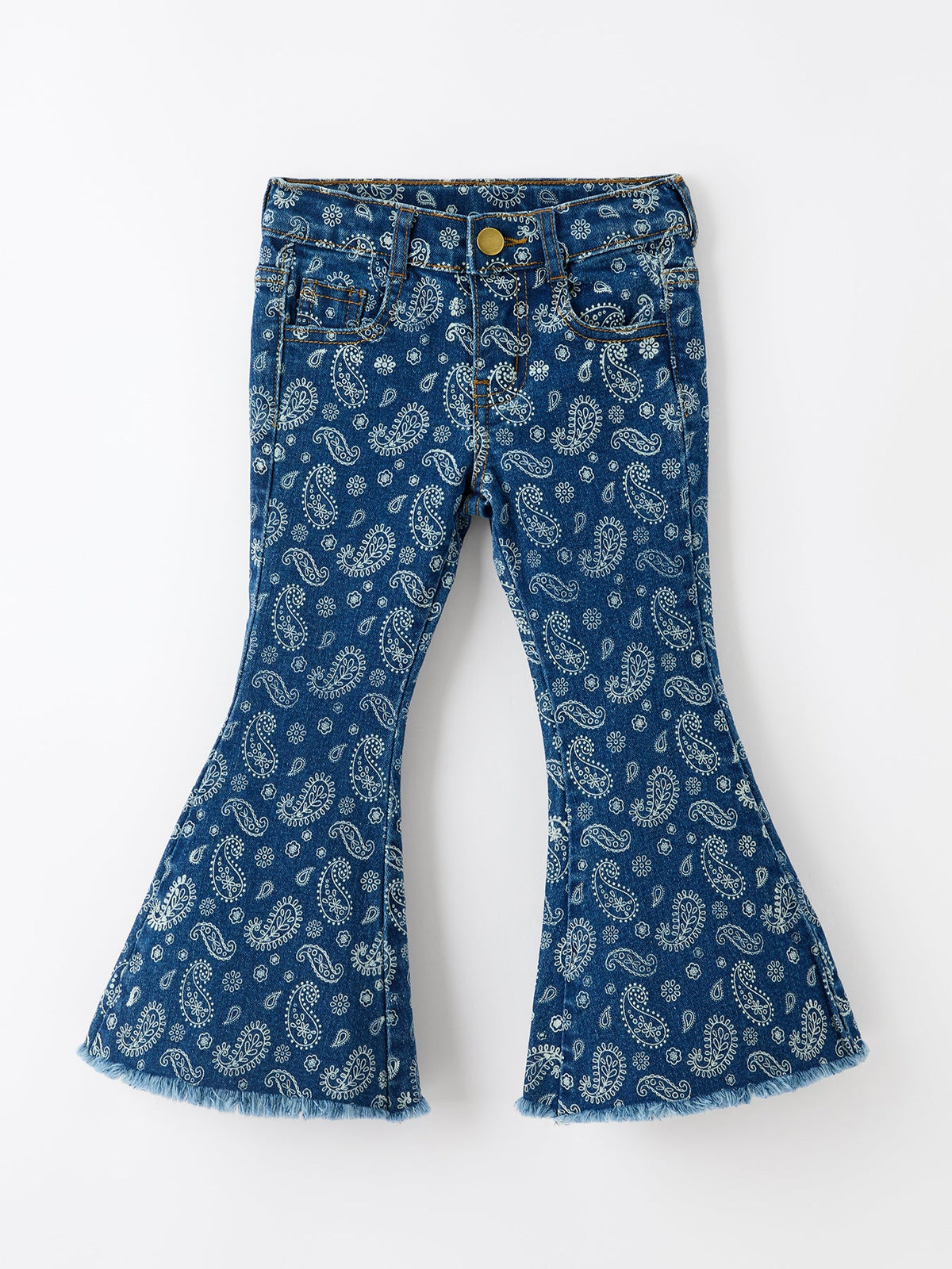 Girls Denim Bell Bottom Pants Decorative Print Flare Jeans