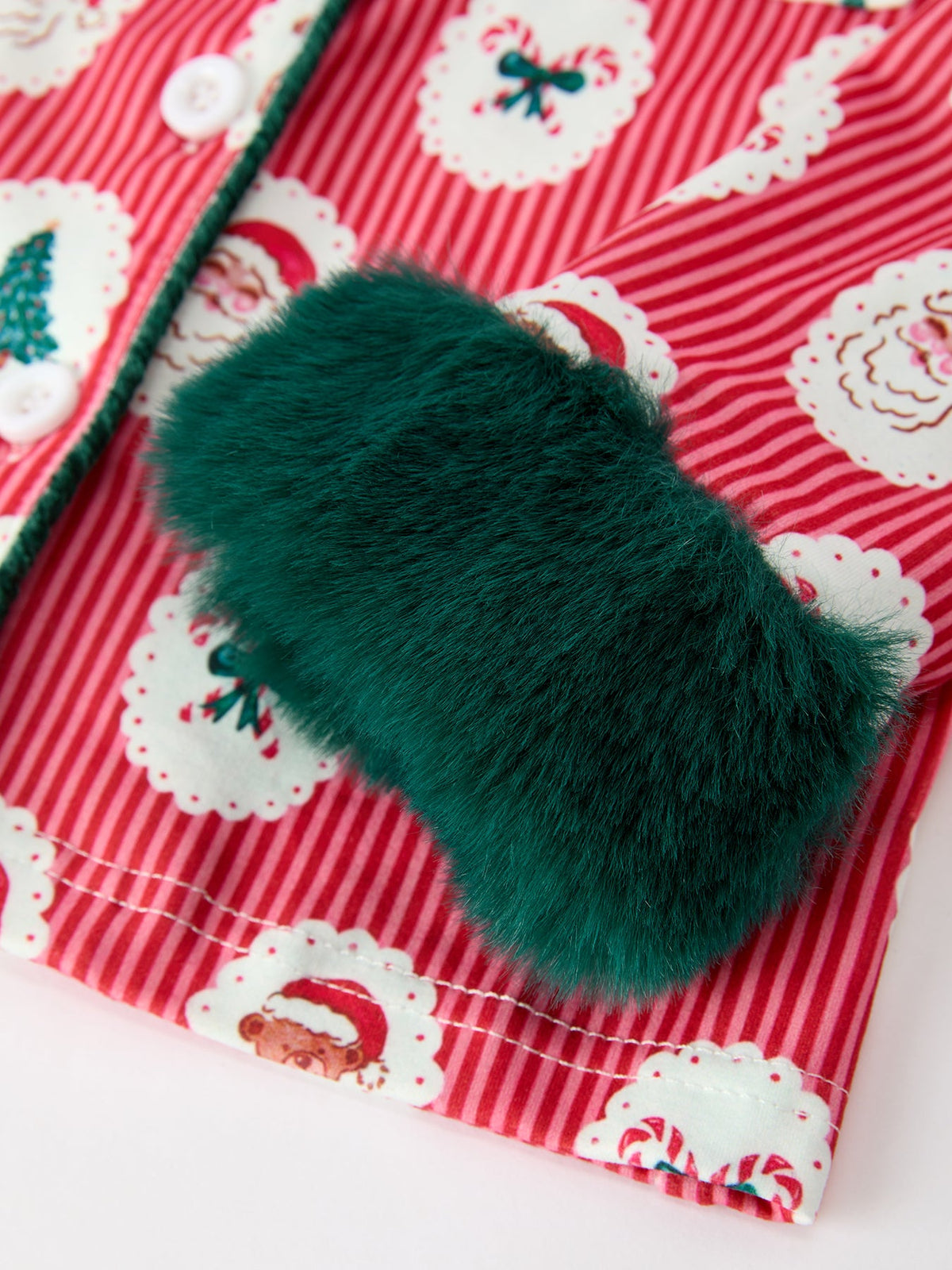 Mommy and Me Christmas Santa Print Pajama Set with Fur Trim