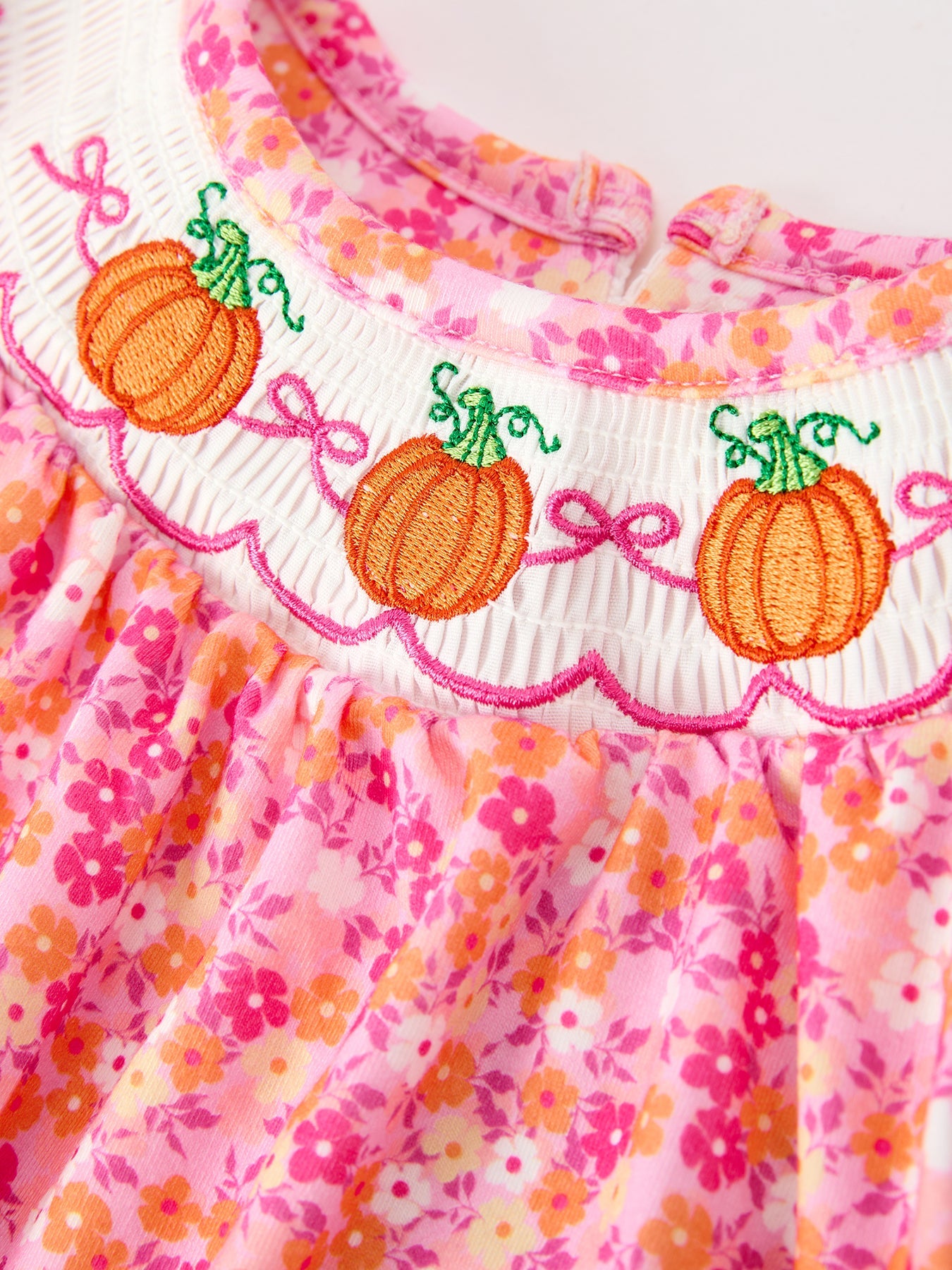 Girls Halloween & Thanksgiving Floral Smocked Bubble Romper