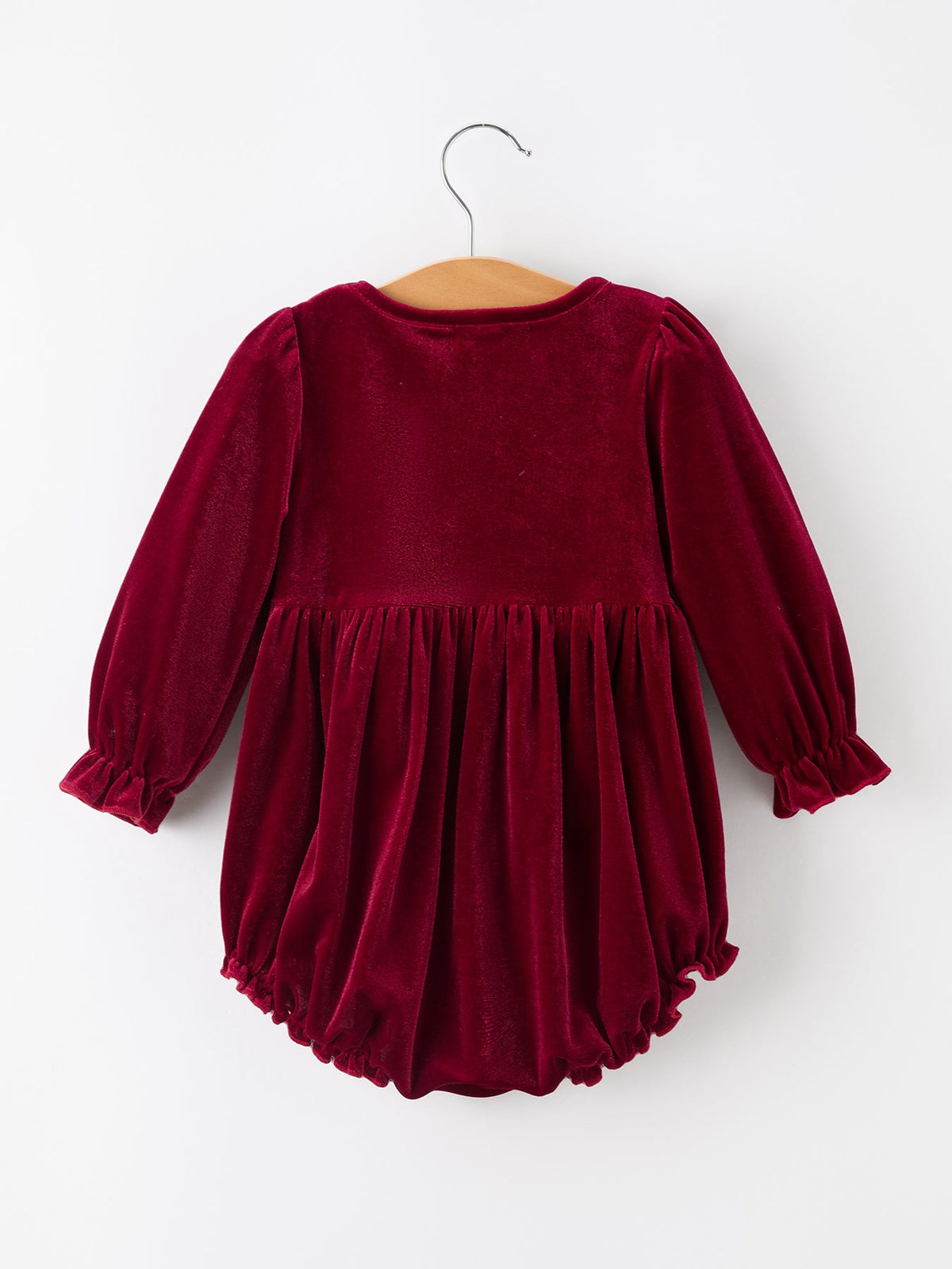 Baby Girls Christmas Burgundy Velvet Plaid Bow Romper