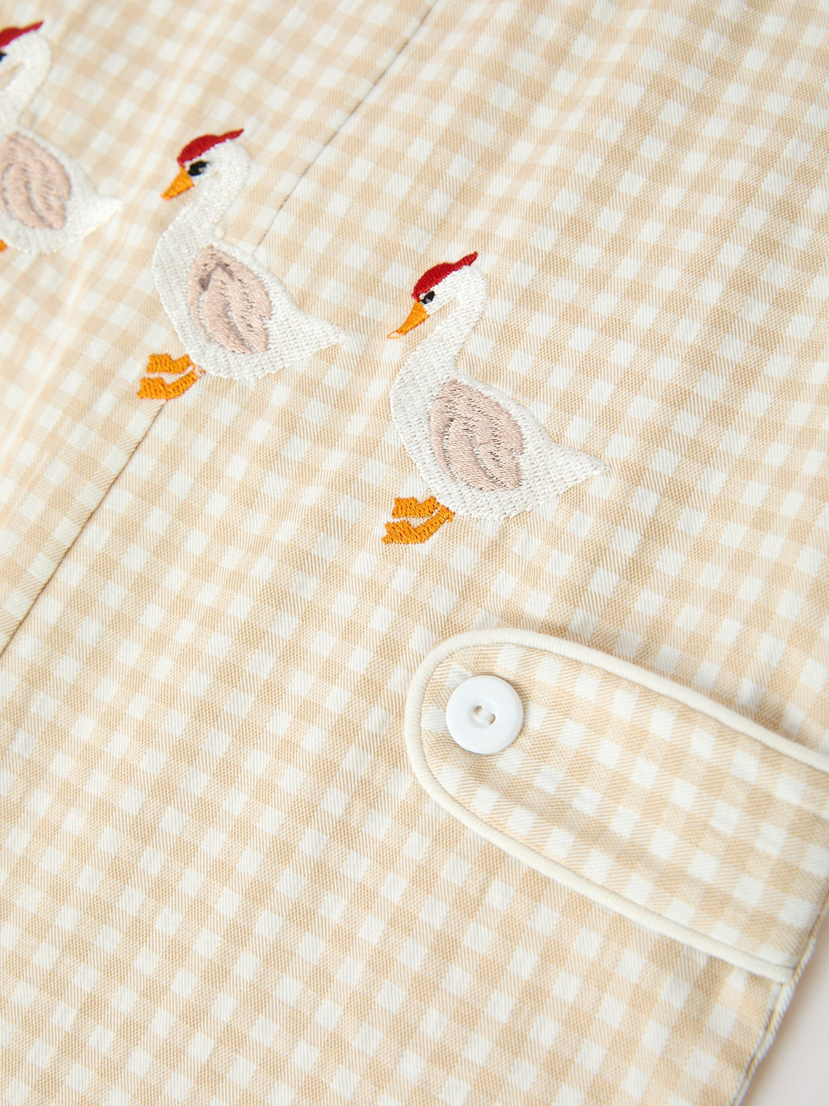 Goose Embroidered Beige Plaid Baby Boys Jonjon