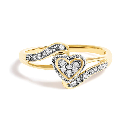 10K Yellow Gold Diamond Accent Filigree Heart Promise Ring (I-J Color, I3 Clarity)- Size 7