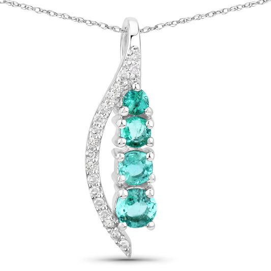 0.34 Carat Genuine Zambian Emerald and White Diamond 14K White Gold Pendant