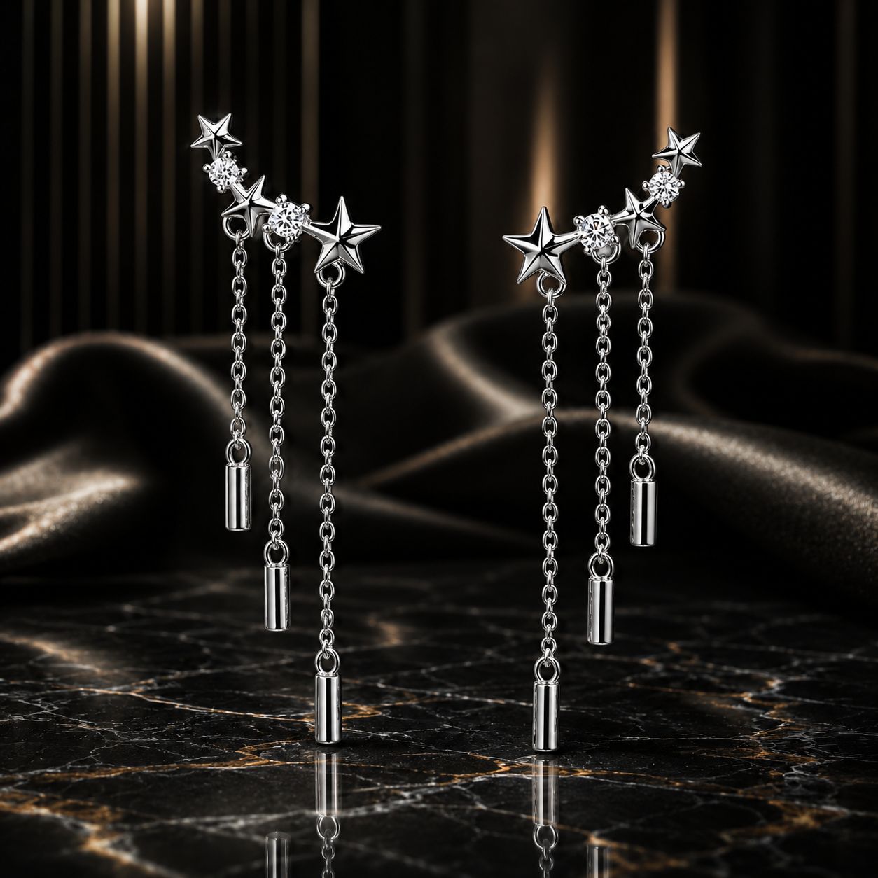 925 Sterling Silver Plated Platinum Pavé Setting CZ Earrings 3.4*0.7cm for Women